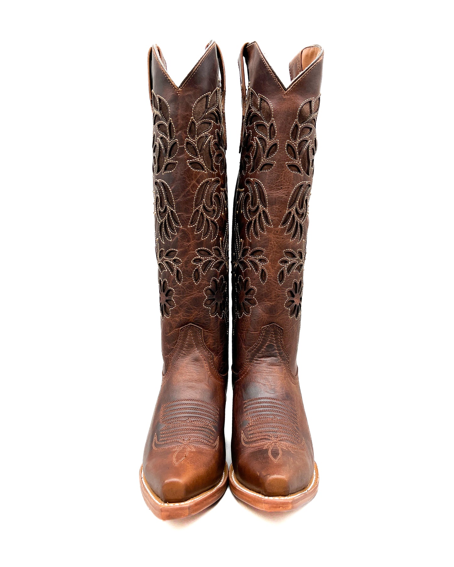 Cowgirl Boot Tall Floral Brown