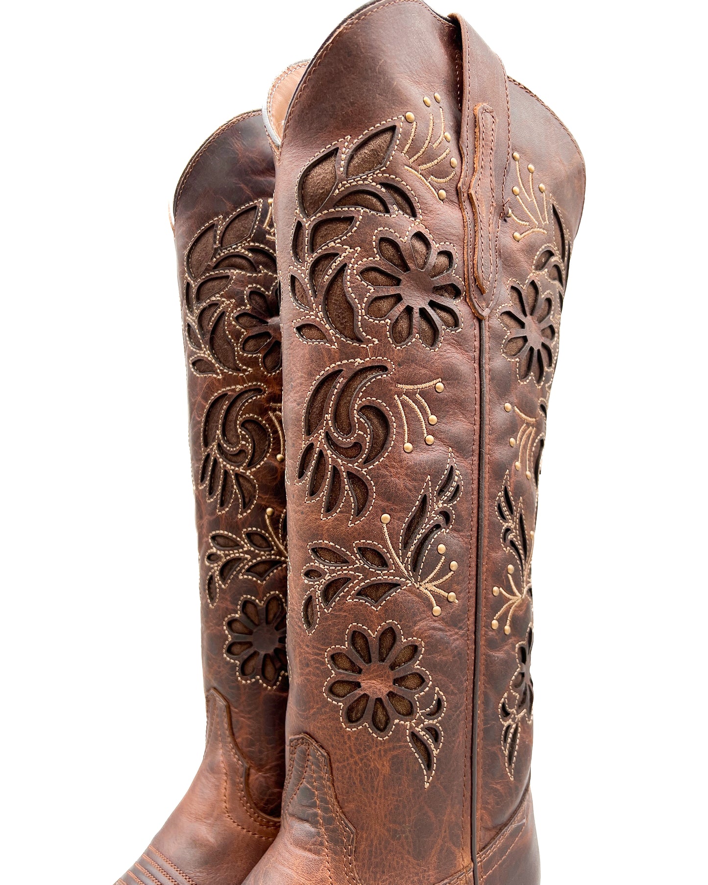 Cowgirl Boot Tall Floral Brown