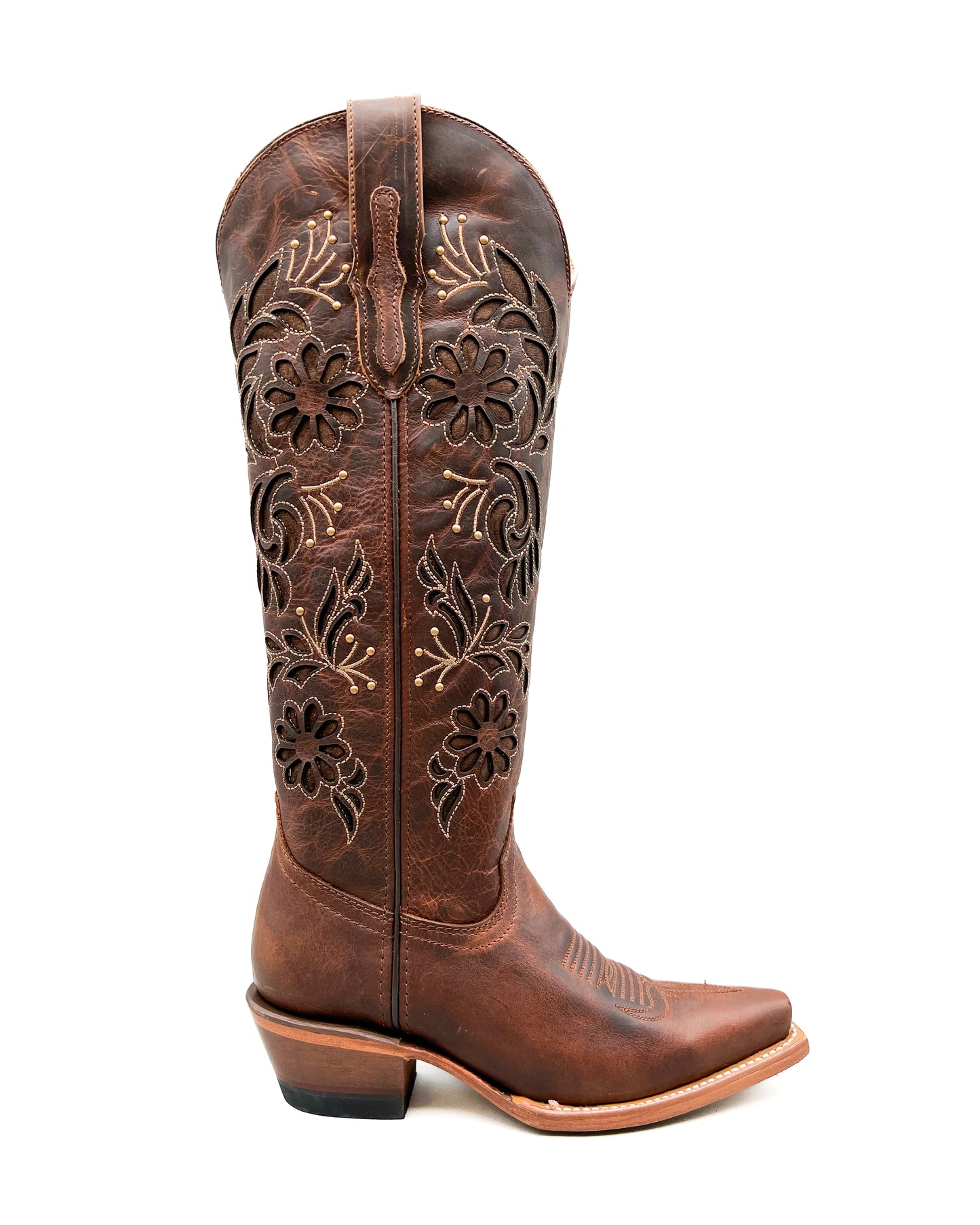 Cowgirl Boot Tall Floral Brown