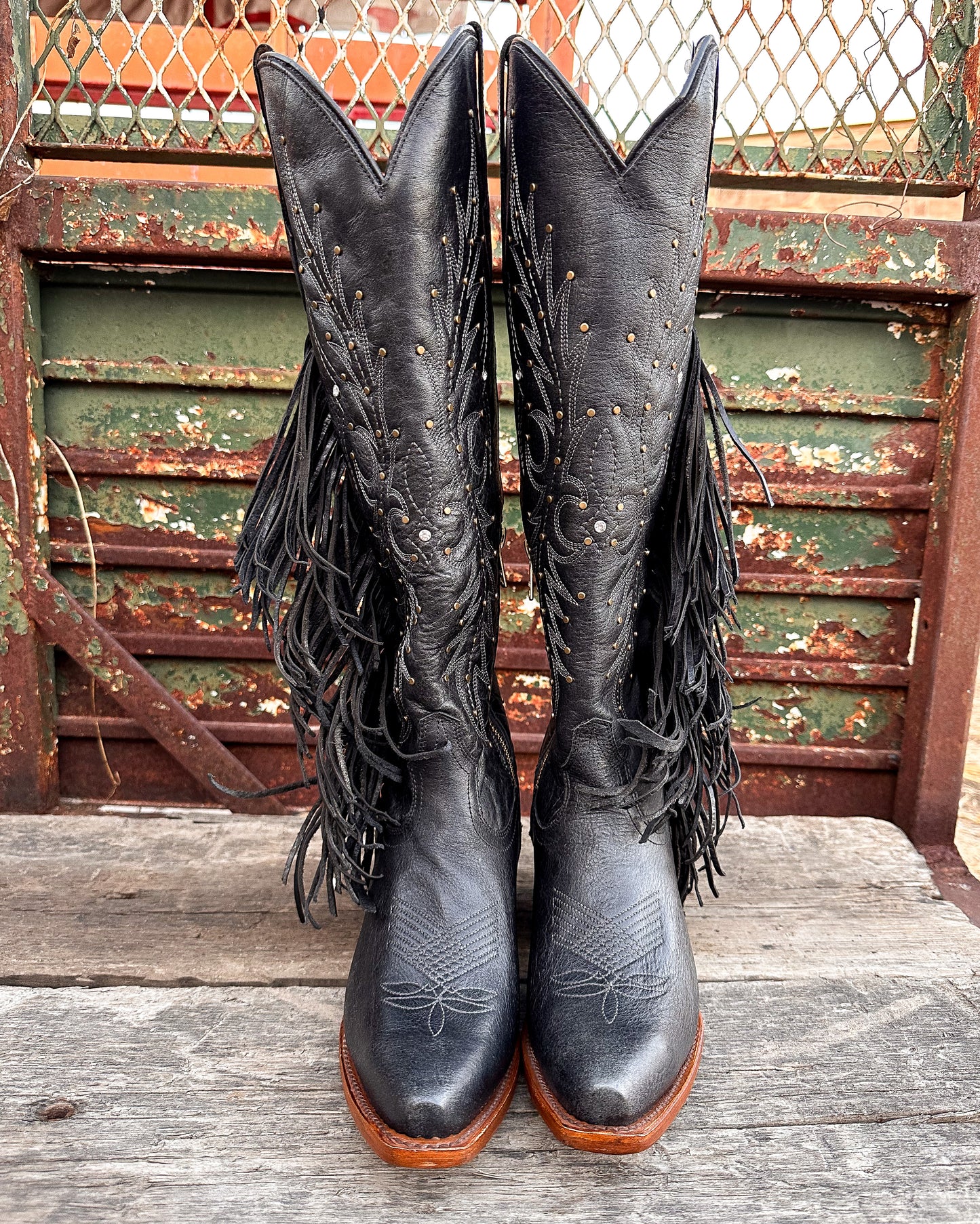 Cowboy Boot Tall Black Paulina Fringe