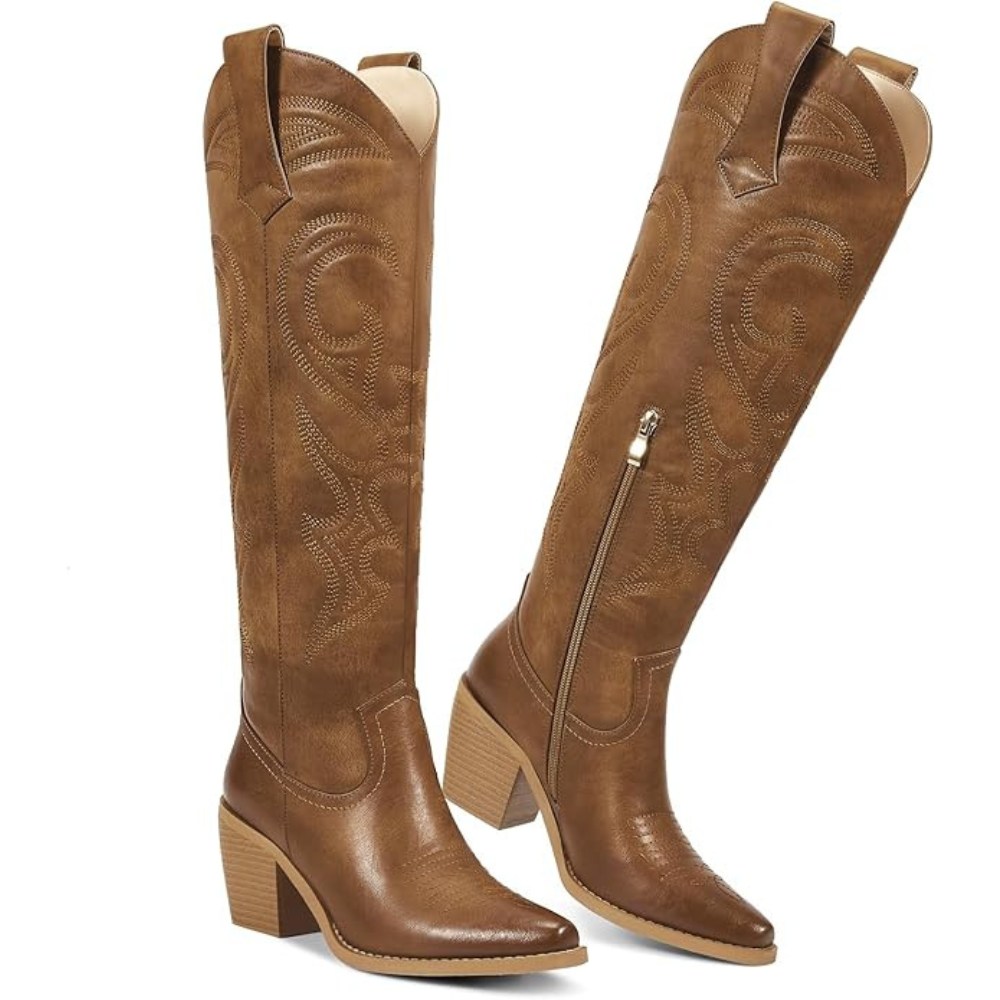 Unique Embroidery Knee High Cowgirl Boots