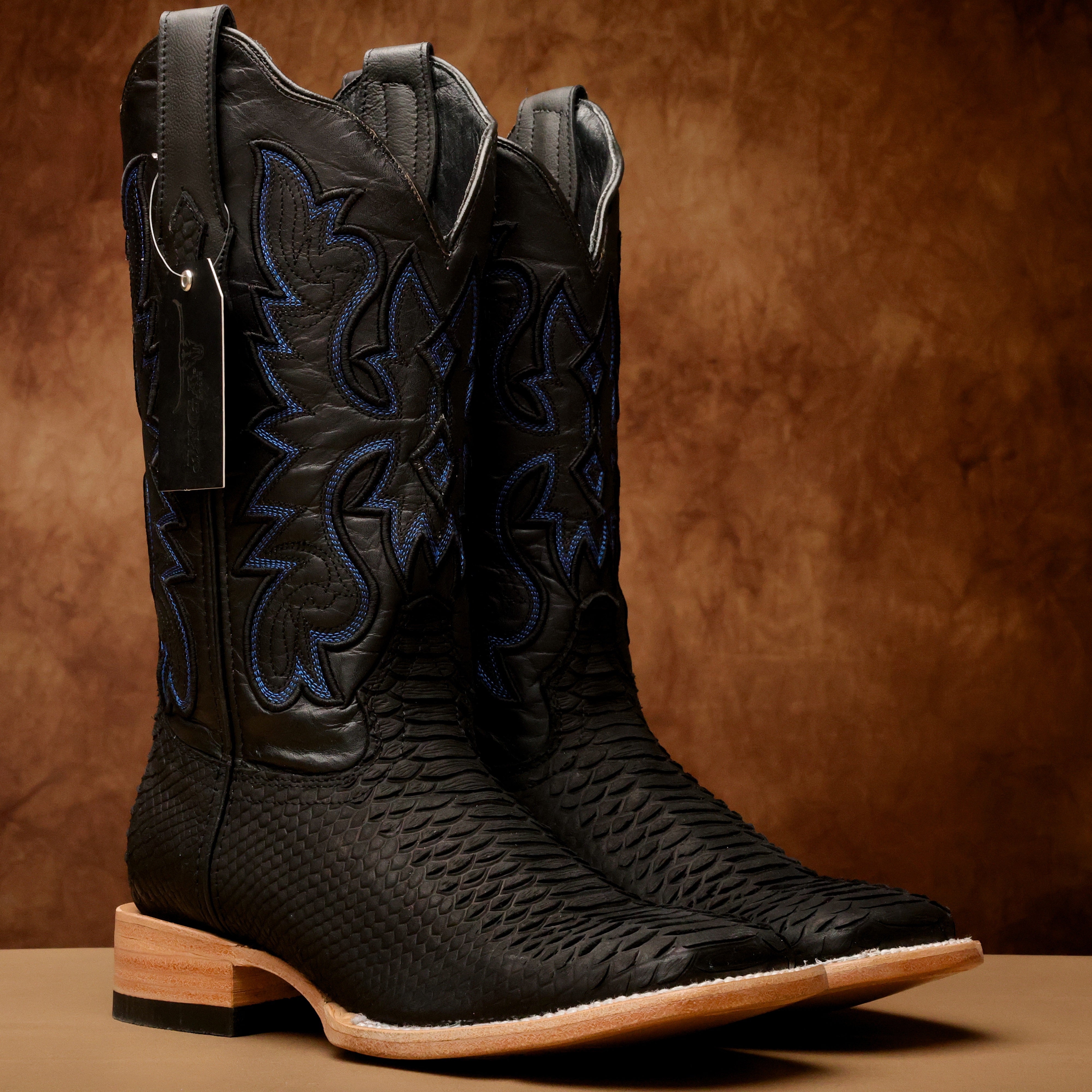 Matte Black Python Leather Boots