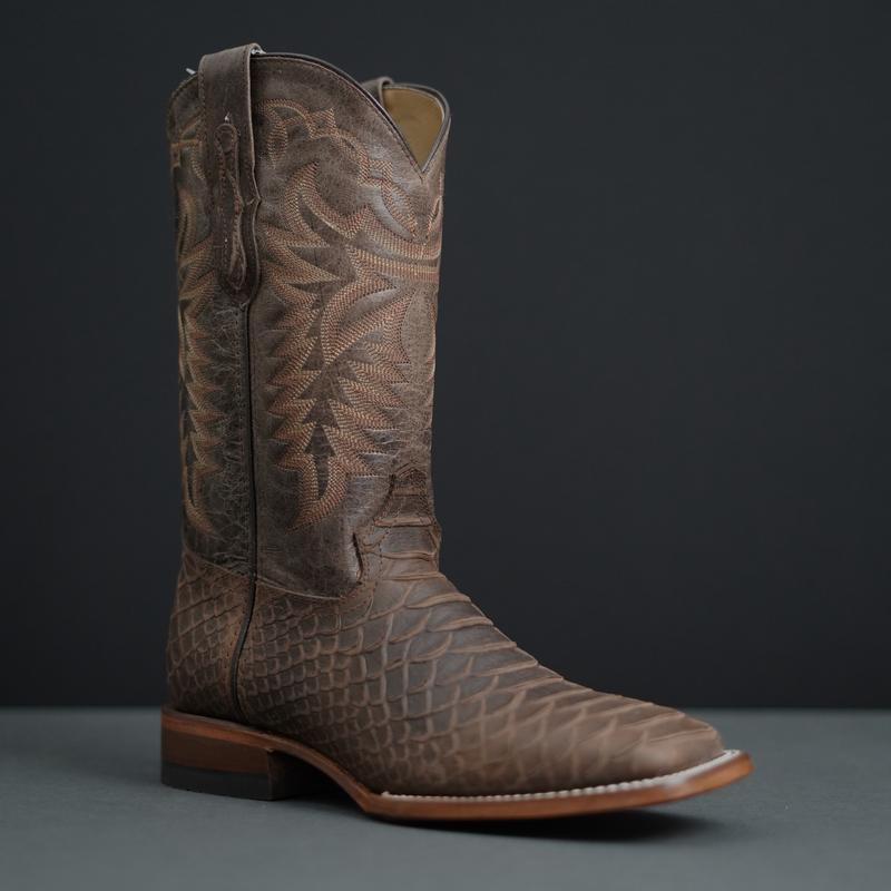 Snake Print on Cowhide Leather Square Toe Western Boots