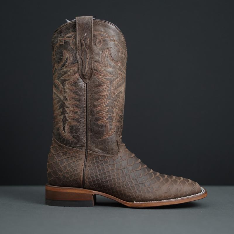 Snake Print on Cowhide Leather Square Toe Western Boots