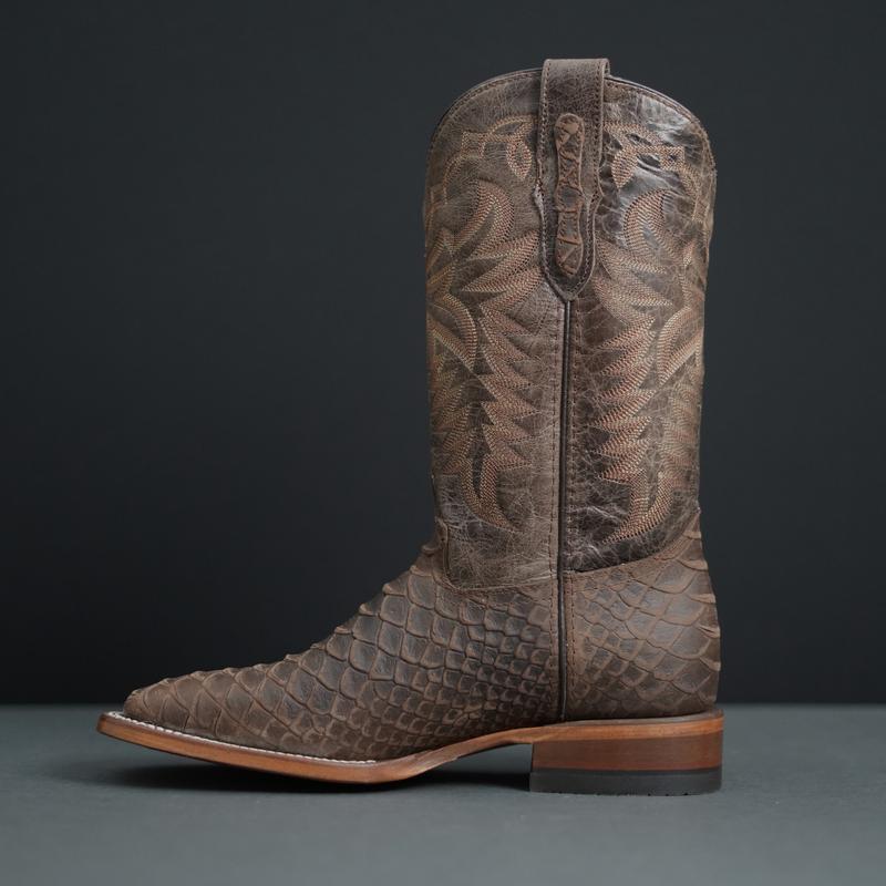 Snake Print on Cowhide Leather Square Toe Western Boots