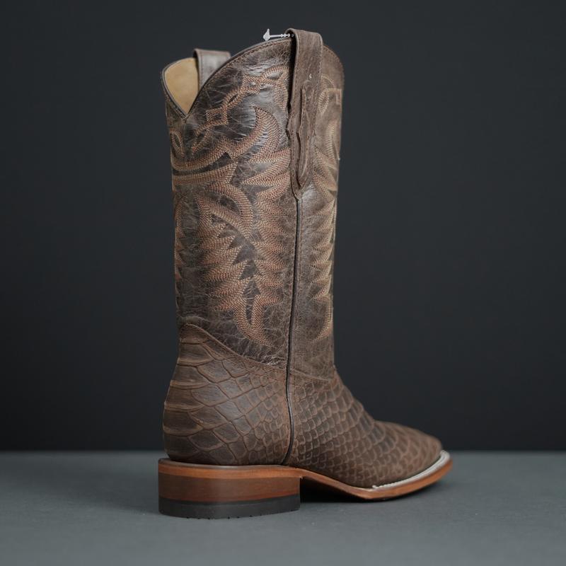 Snake Print on Cowhide Leather Square Toe Western Boots