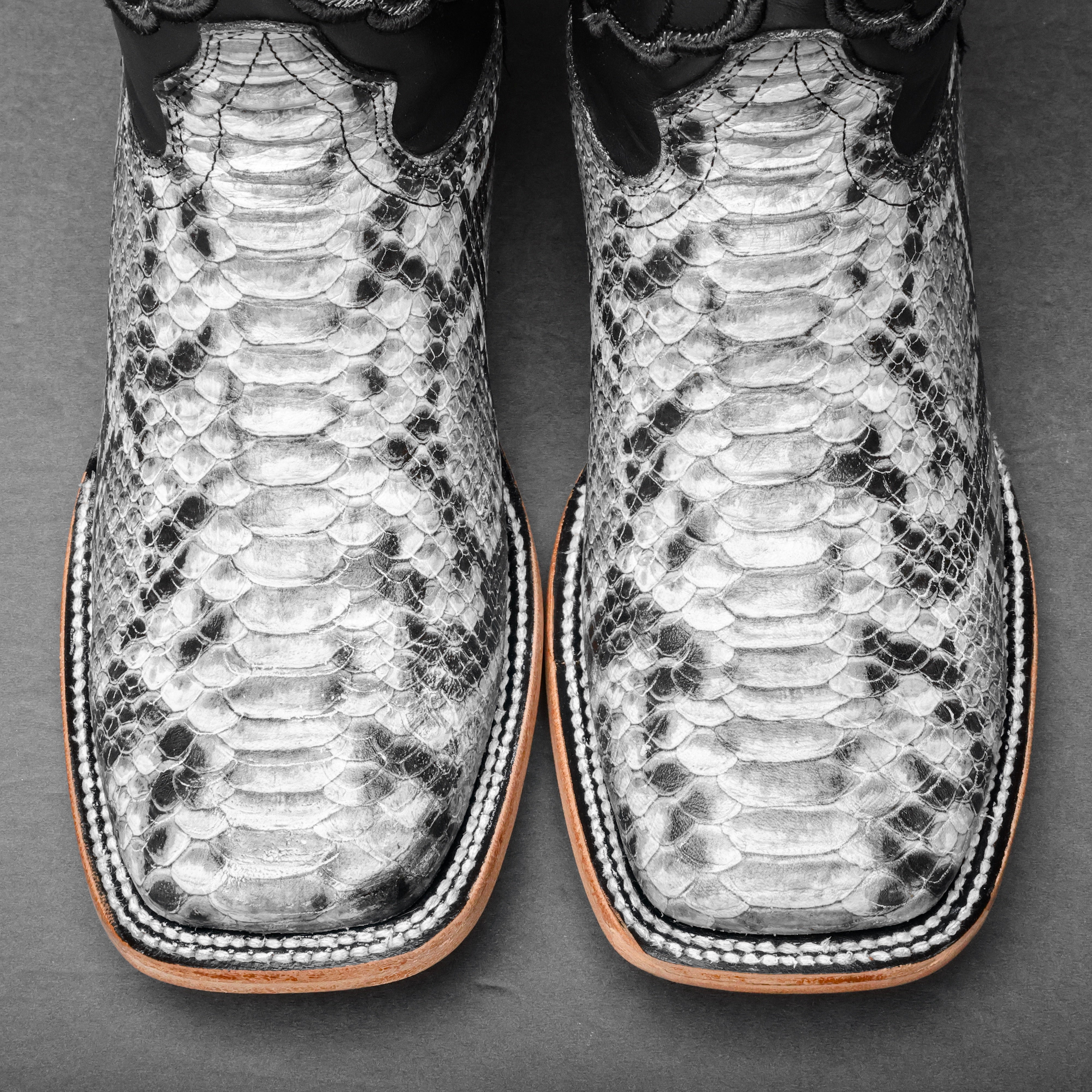 Natural Python Leather Square Toe Cowboy Boots