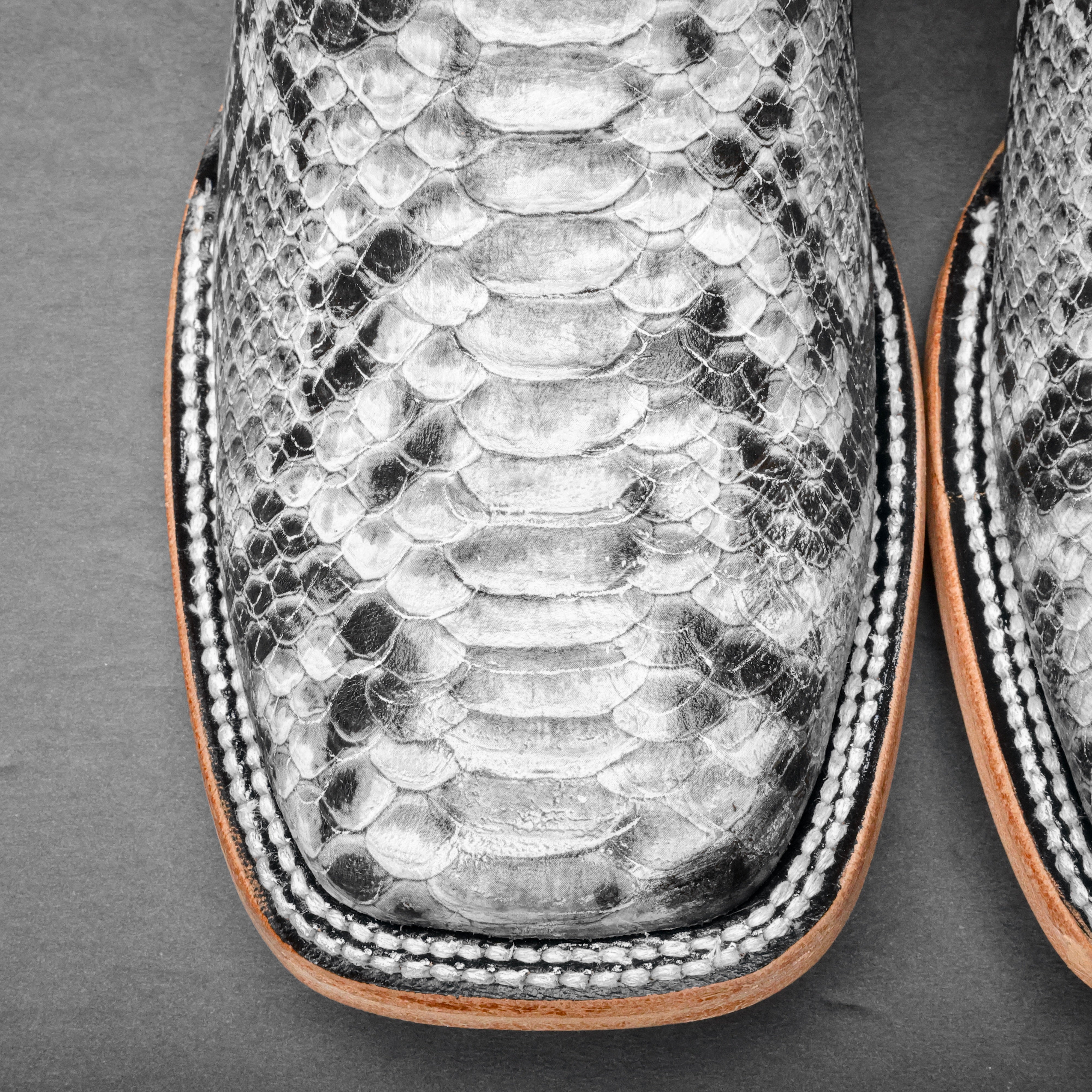 Natural Python Leather Square Toe Cowboy Boots