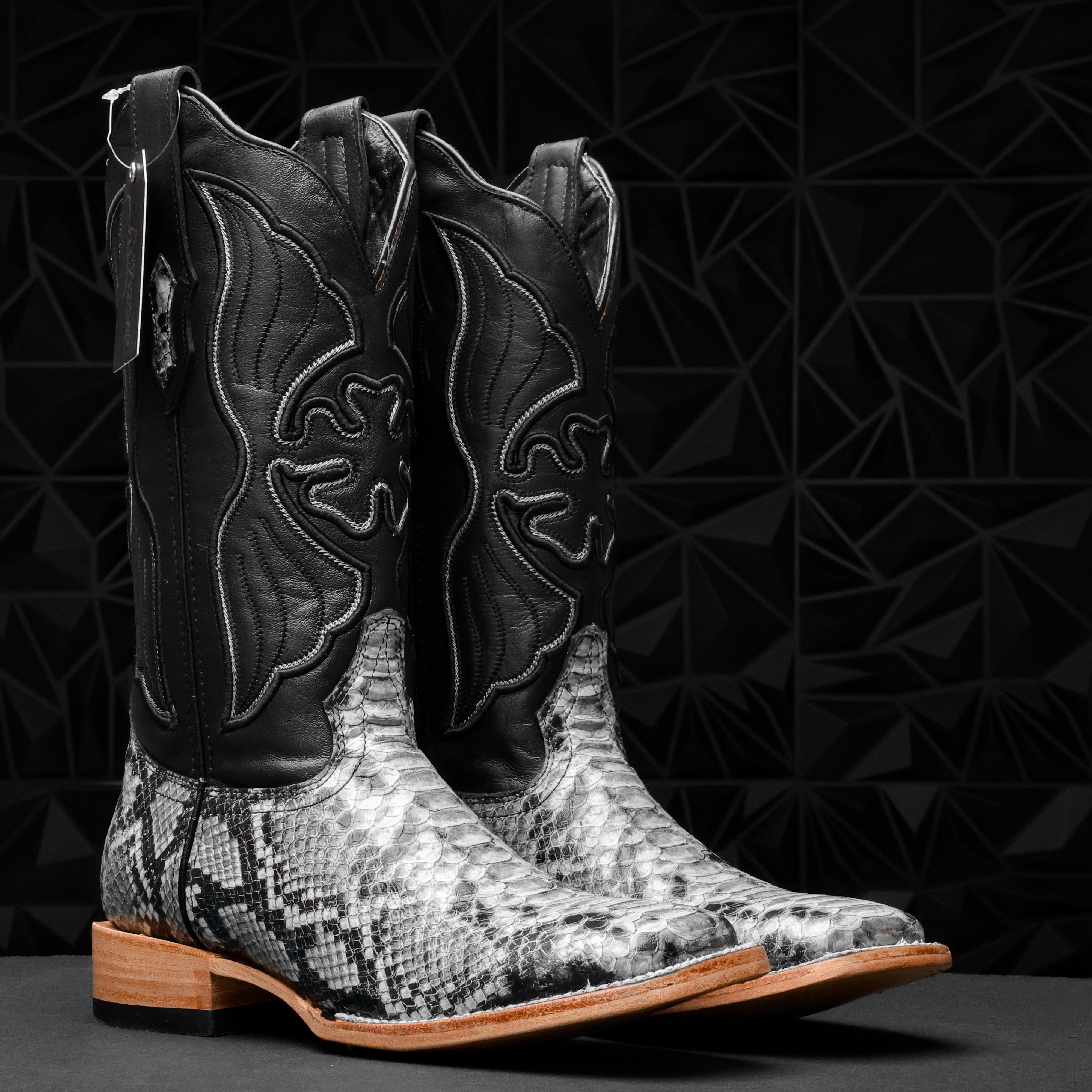 Natural Python Leather Square Toe Cowboy Boots