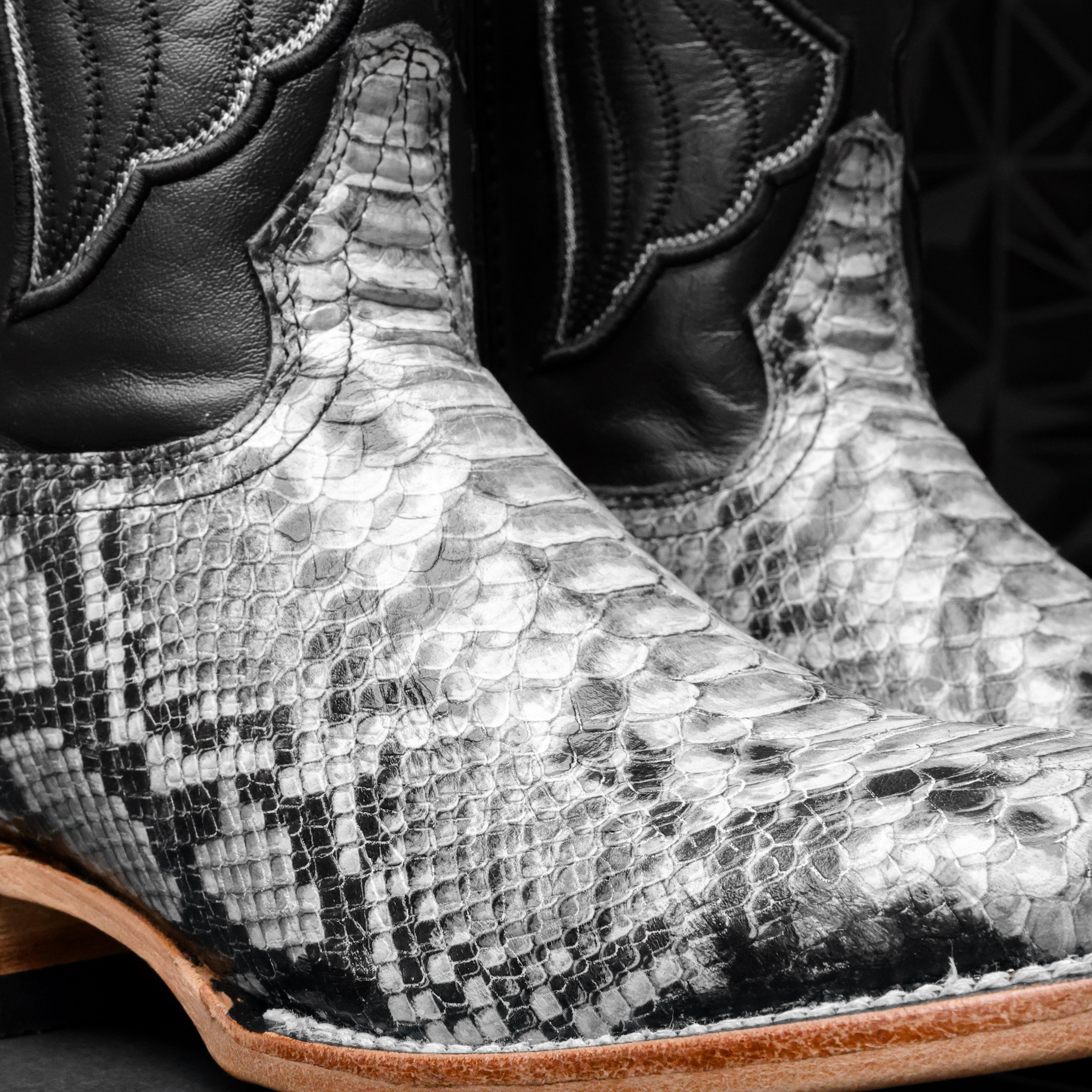 Natural Python Leather Square Toe Cowboy Boots
