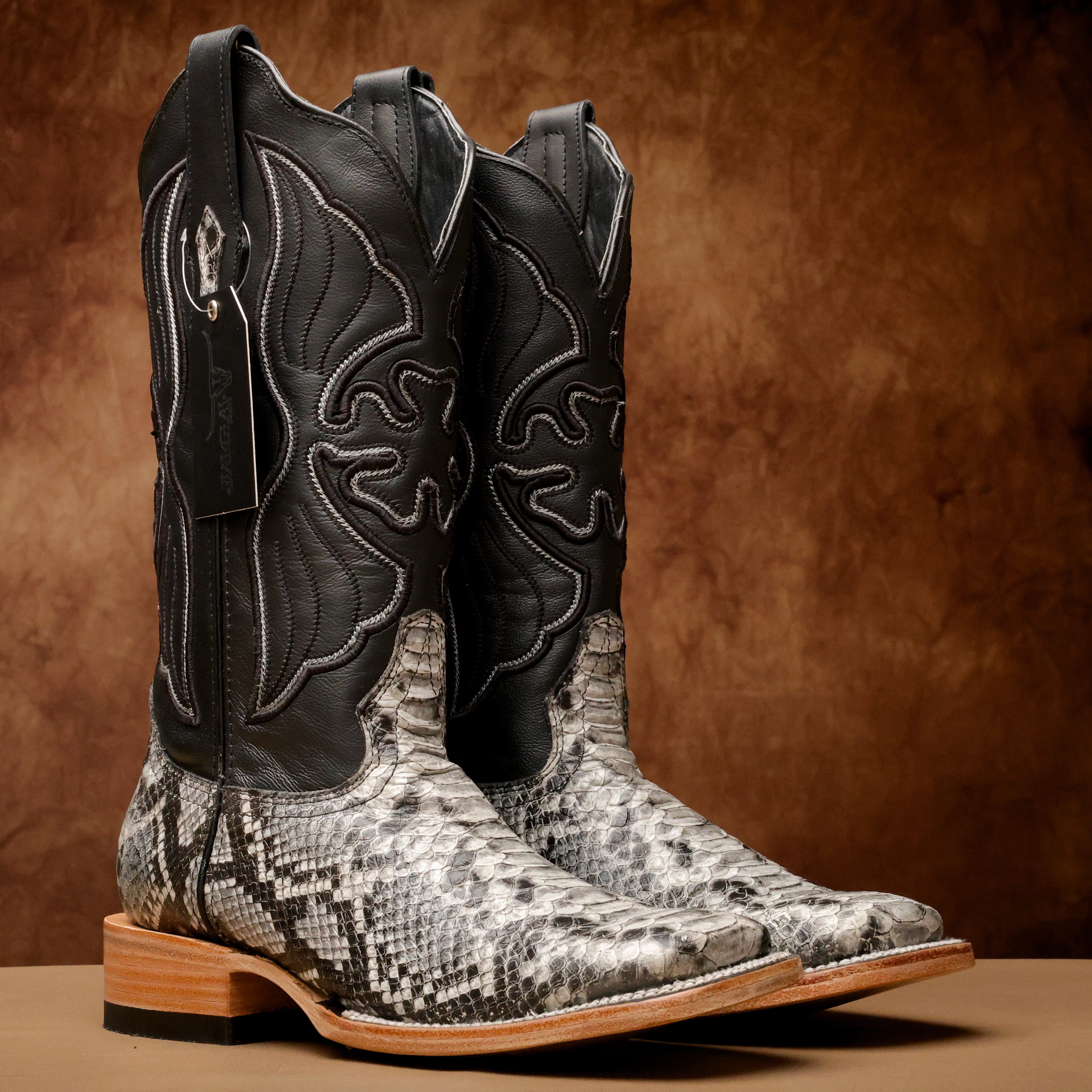 Natural Python Leather Square Toe Cowboy Boots