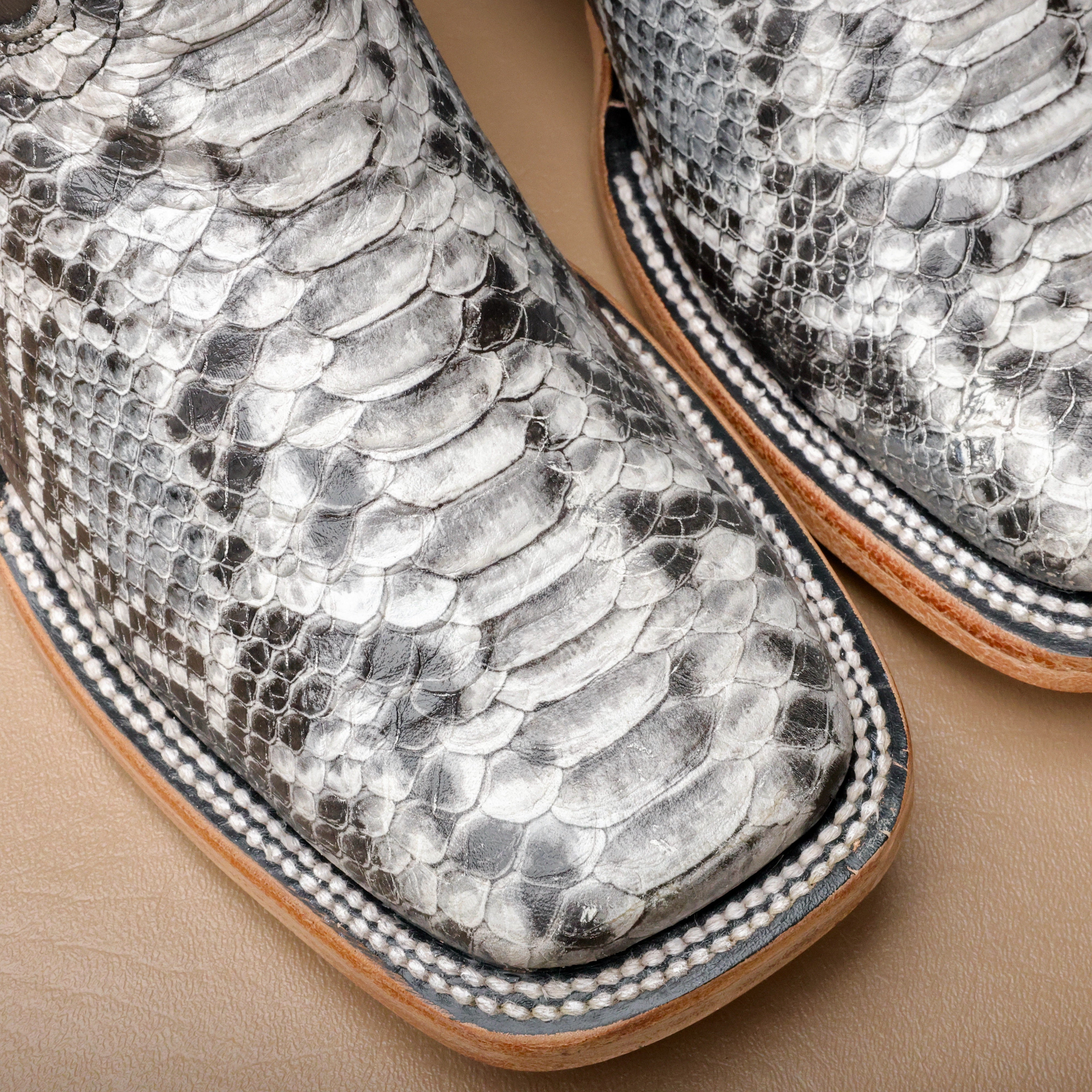 Natural Python Leather Square Toe Cowboy Boots