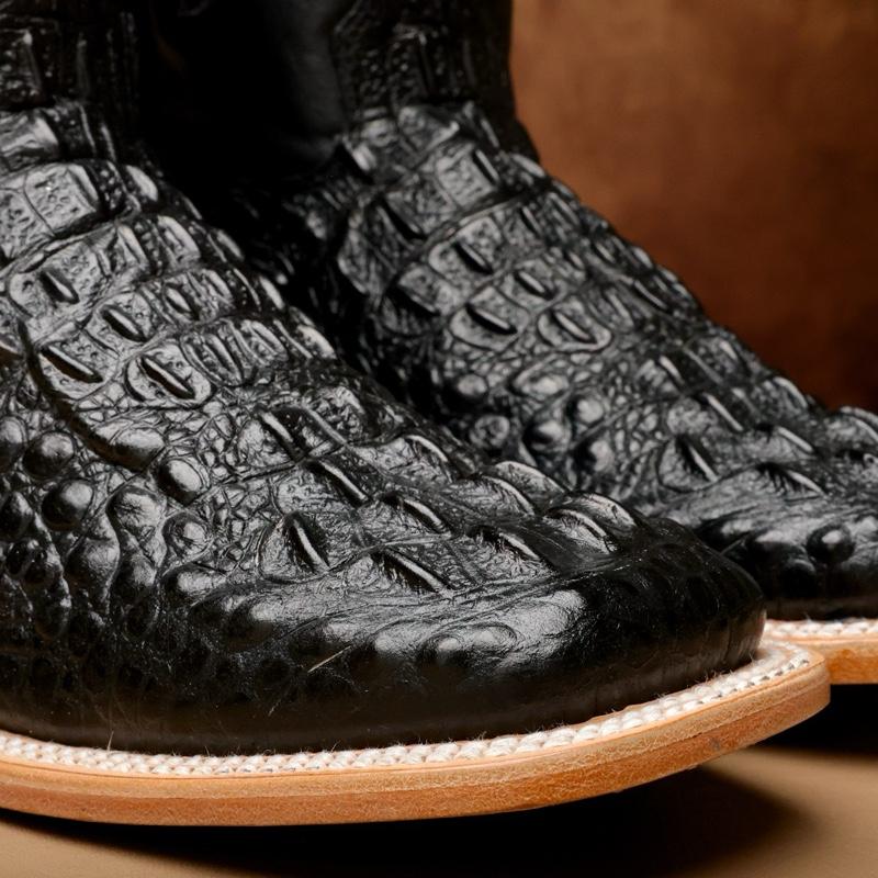 Black Caiman Neck Leather Boots