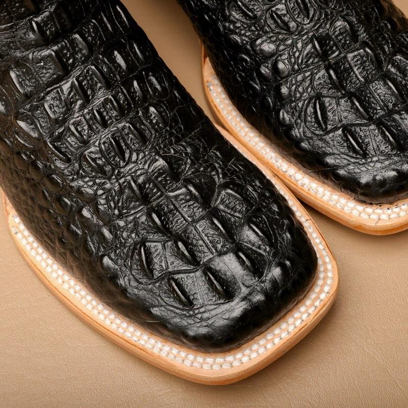 Black Caiman Neck Leather Boots