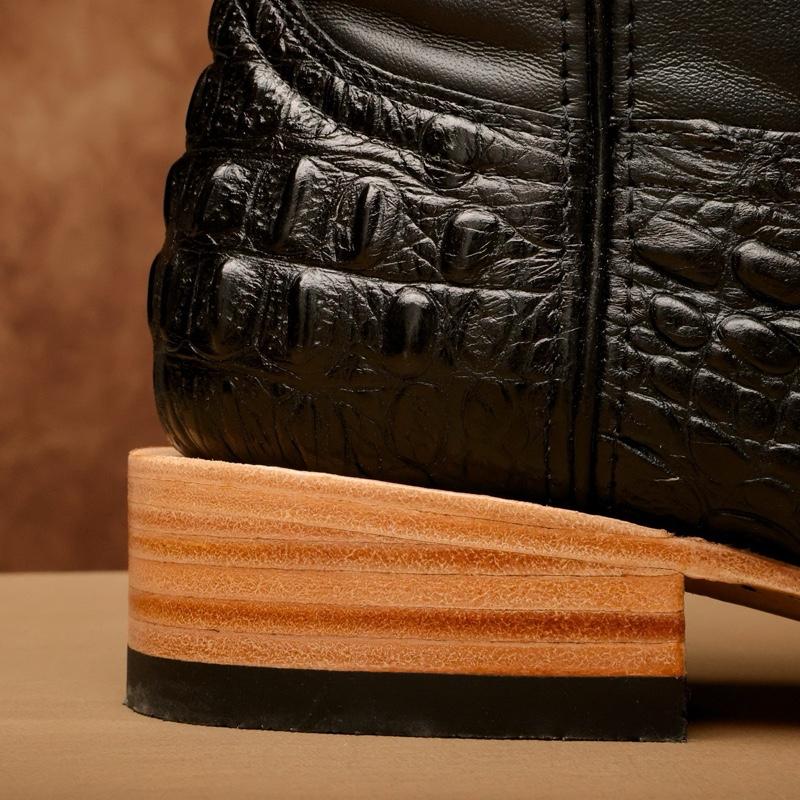 Black Caiman Neck Leather Boots