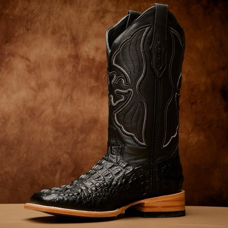 Black Caiman Neck Leather Boots