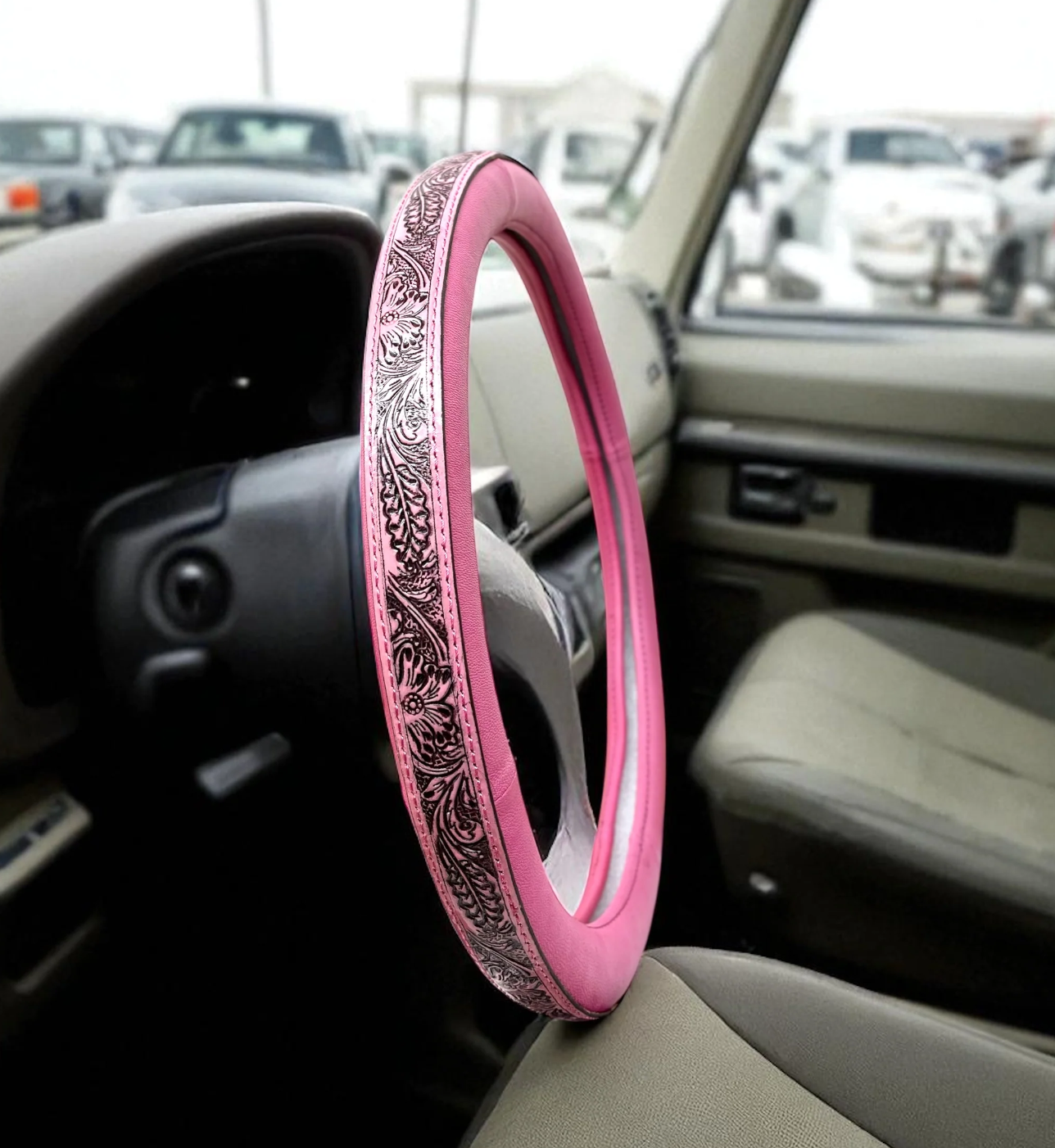 Cowgirl Western Tooled Leather Steering Wheel Cover