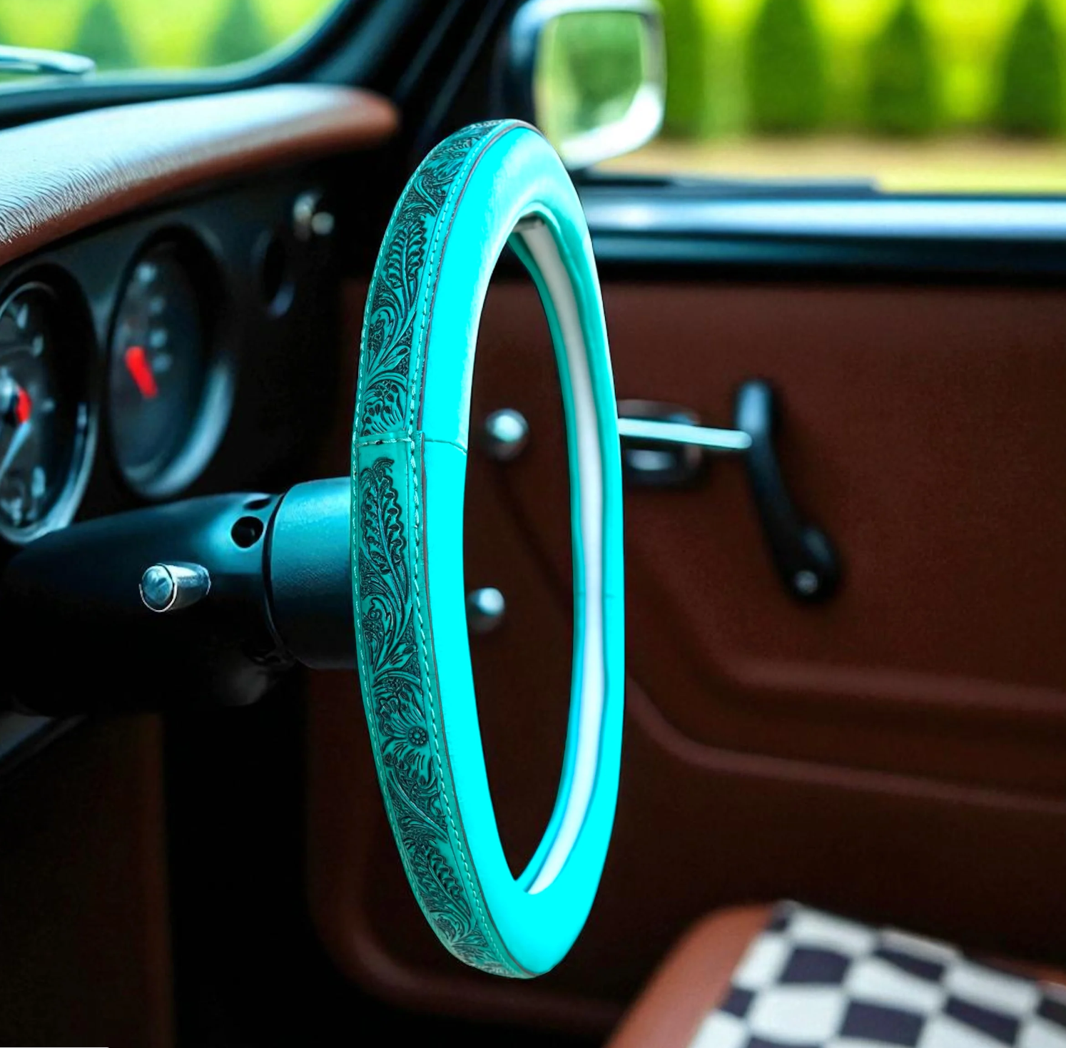 Cowgirl Western Tooled Leather Steering Wheel Cover