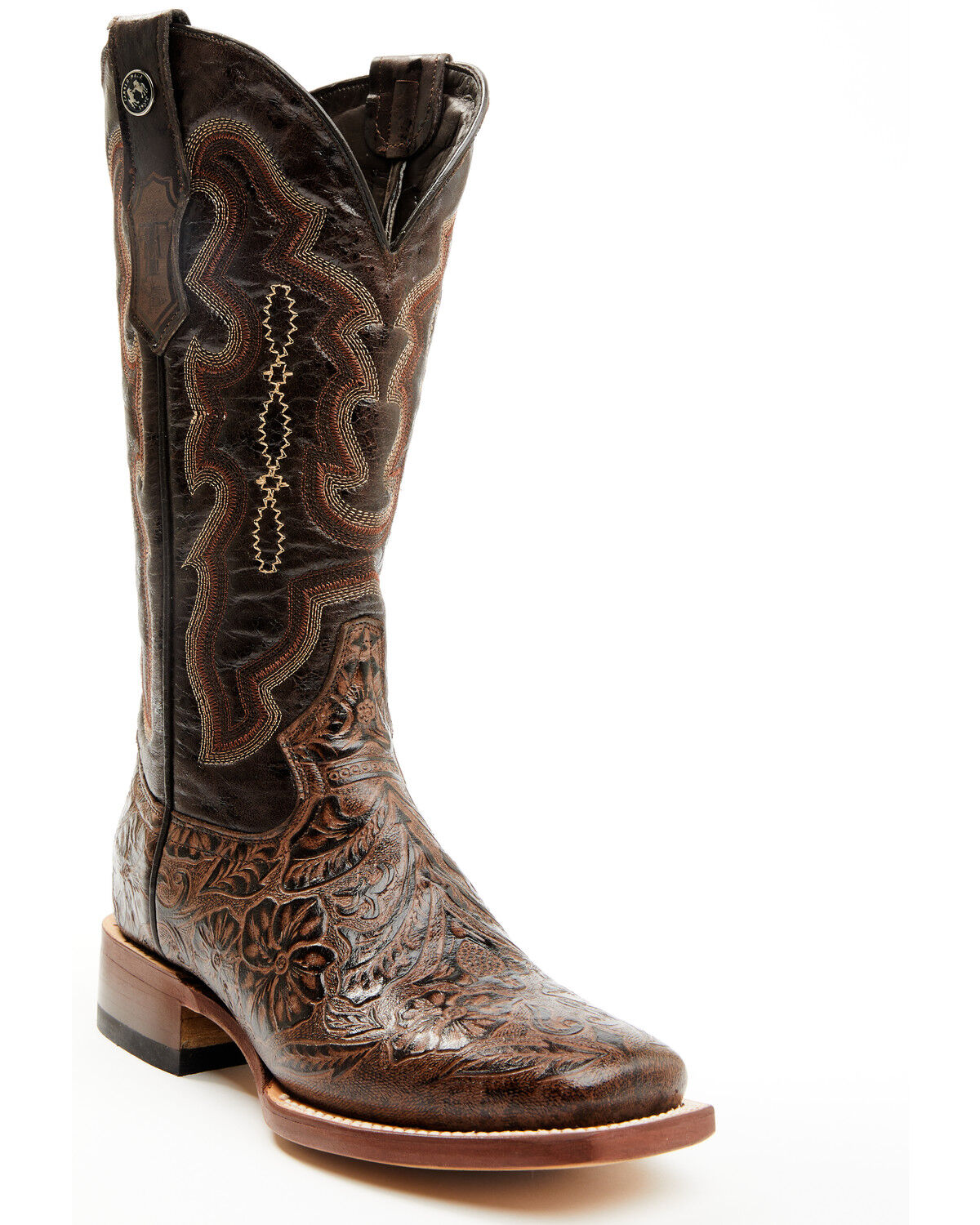 Women's Hand Tooled Floral Western Boots - Broad Square Toe