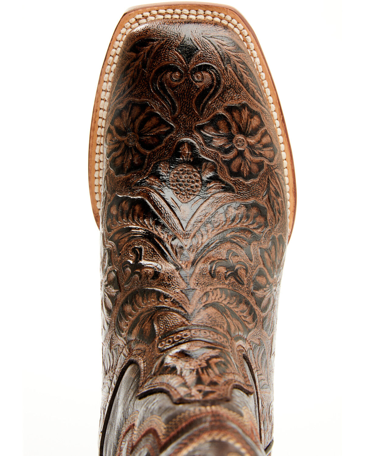 Women's Hand Tooled Floral Western Boots - Broad Square Toe