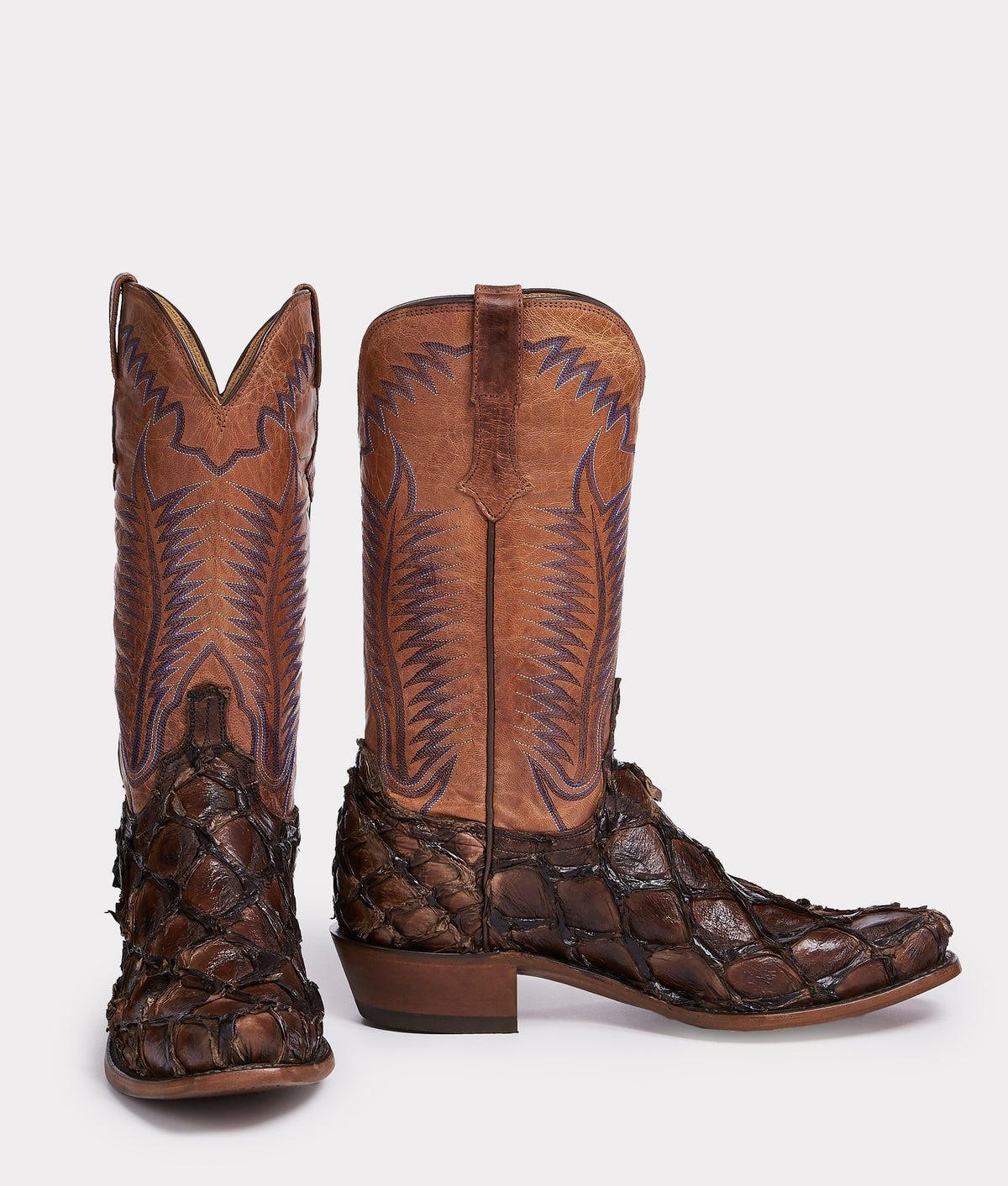 Handmade Chocolate Brown Brooks Pirarucu Cowboy Boots