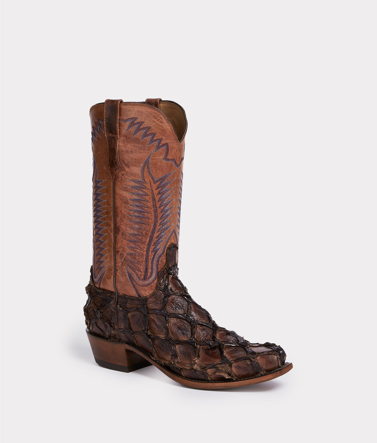 Handmade Chocolate Brown Brooks Pirarucu Cowboy Boots