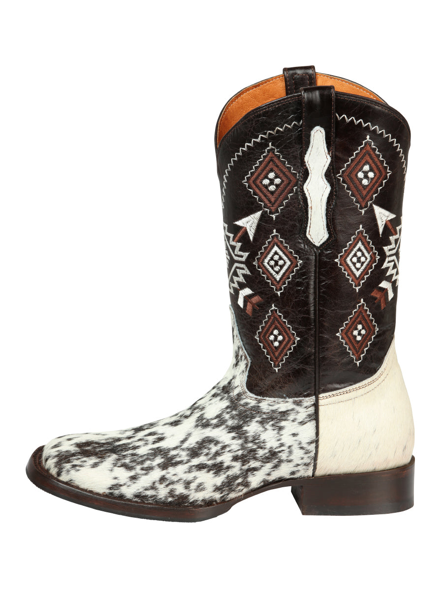 Men’s Rodeo Boot - White & Brown Crazy Cowhide Leather