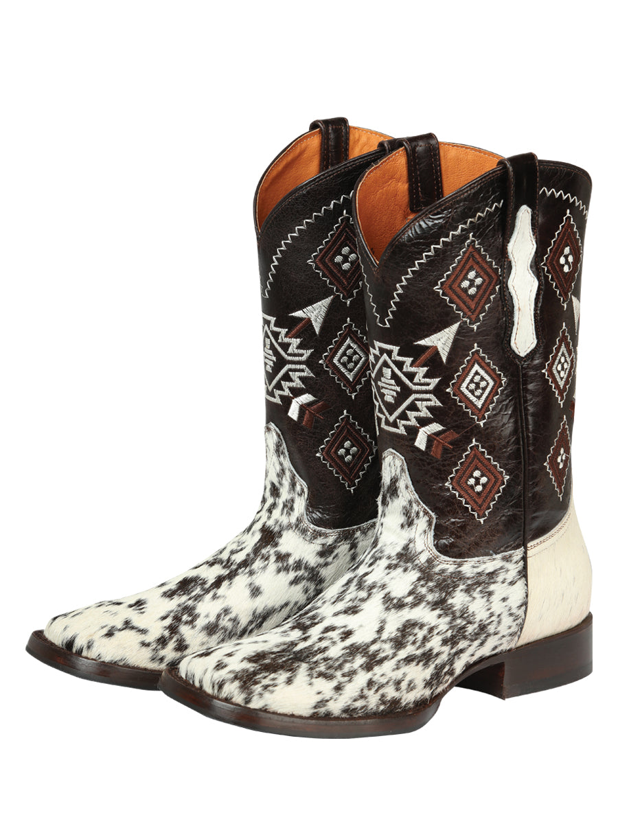 Men’s Rodeo Boot - White & Brown Crazy Cowhide Leather