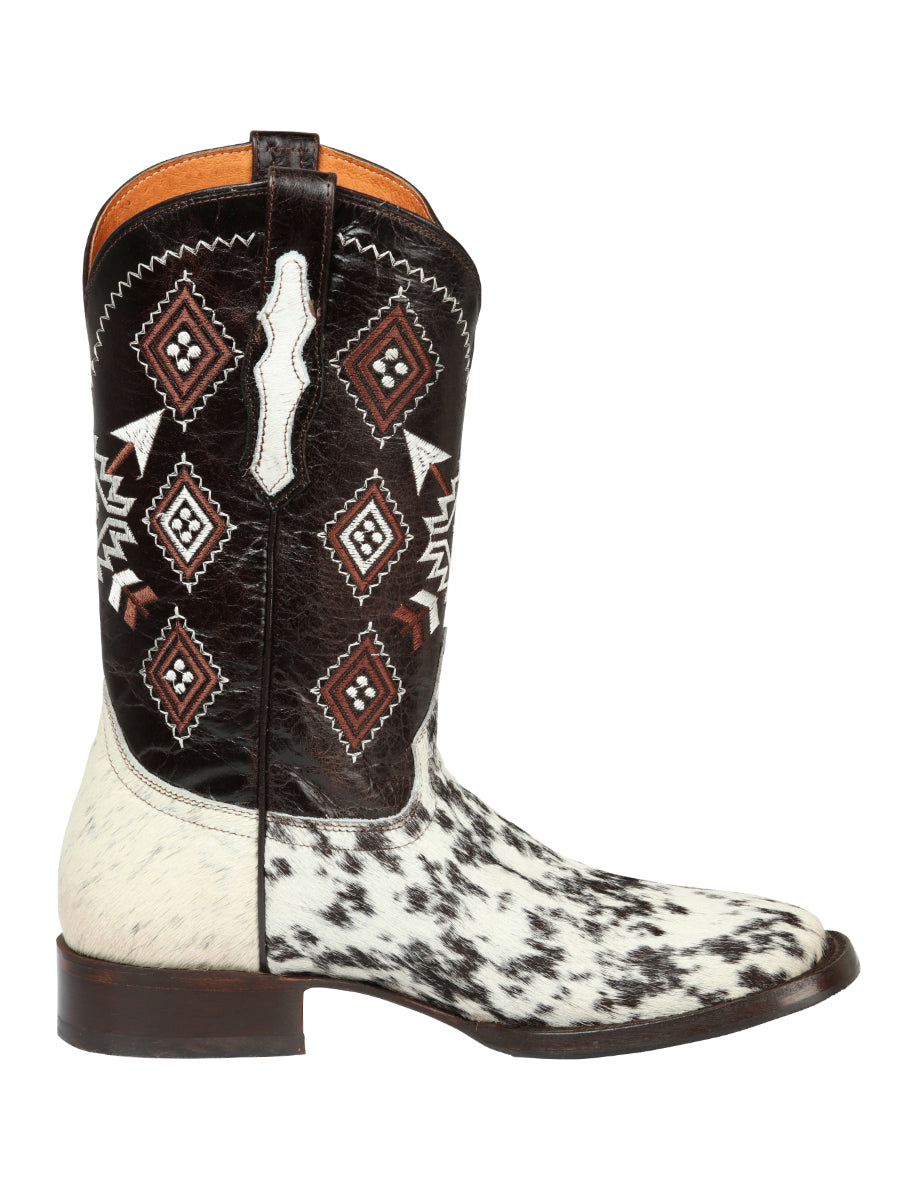 Men’s Rodeo Boot - White & Brown Crazy Cowhide Leather