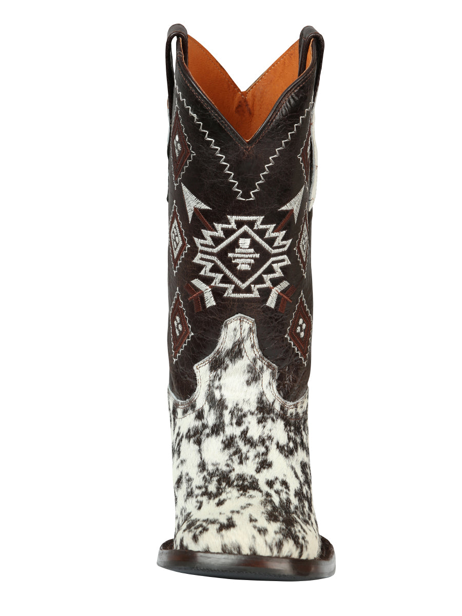 Men’s Rodeo Boot - White & Brown Crazy Cowhide Leather