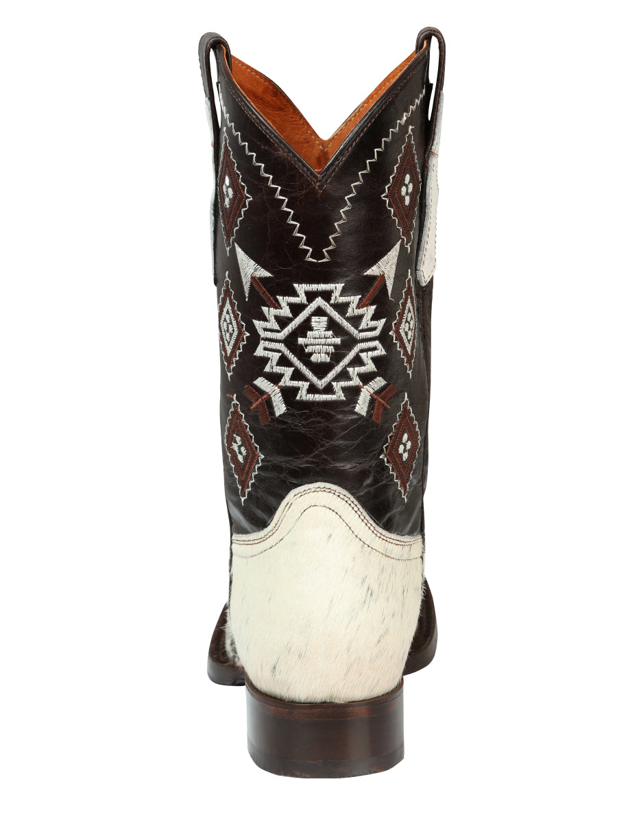 Men’s Rodeo Boot - White & Brown Crazy Cowhide Leather