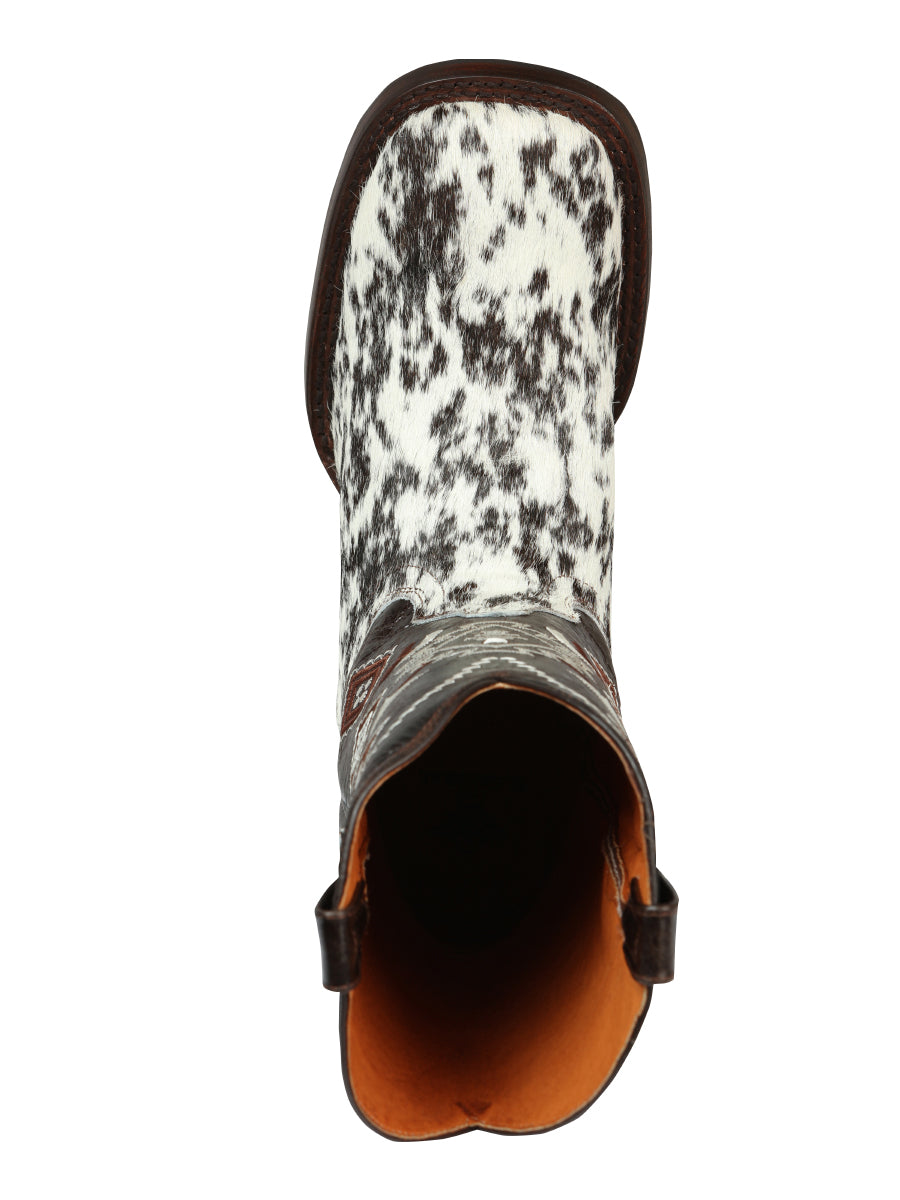 Men’s Rodeo Boot - White & Brown Crazy Cowhide Leather