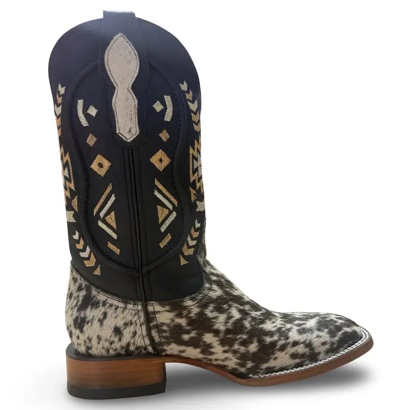 Cowhair-Patterned Genuine Leather Embroidered Cowboy Boots