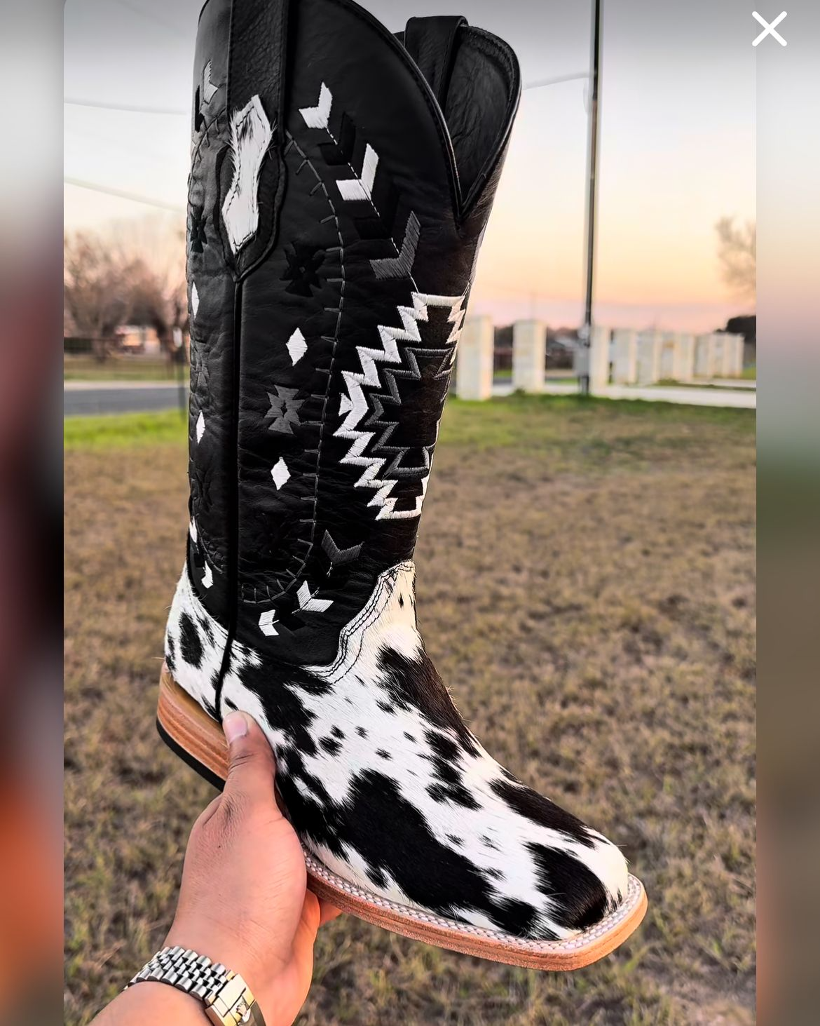 Genuine Square Toe Cowhide Boots