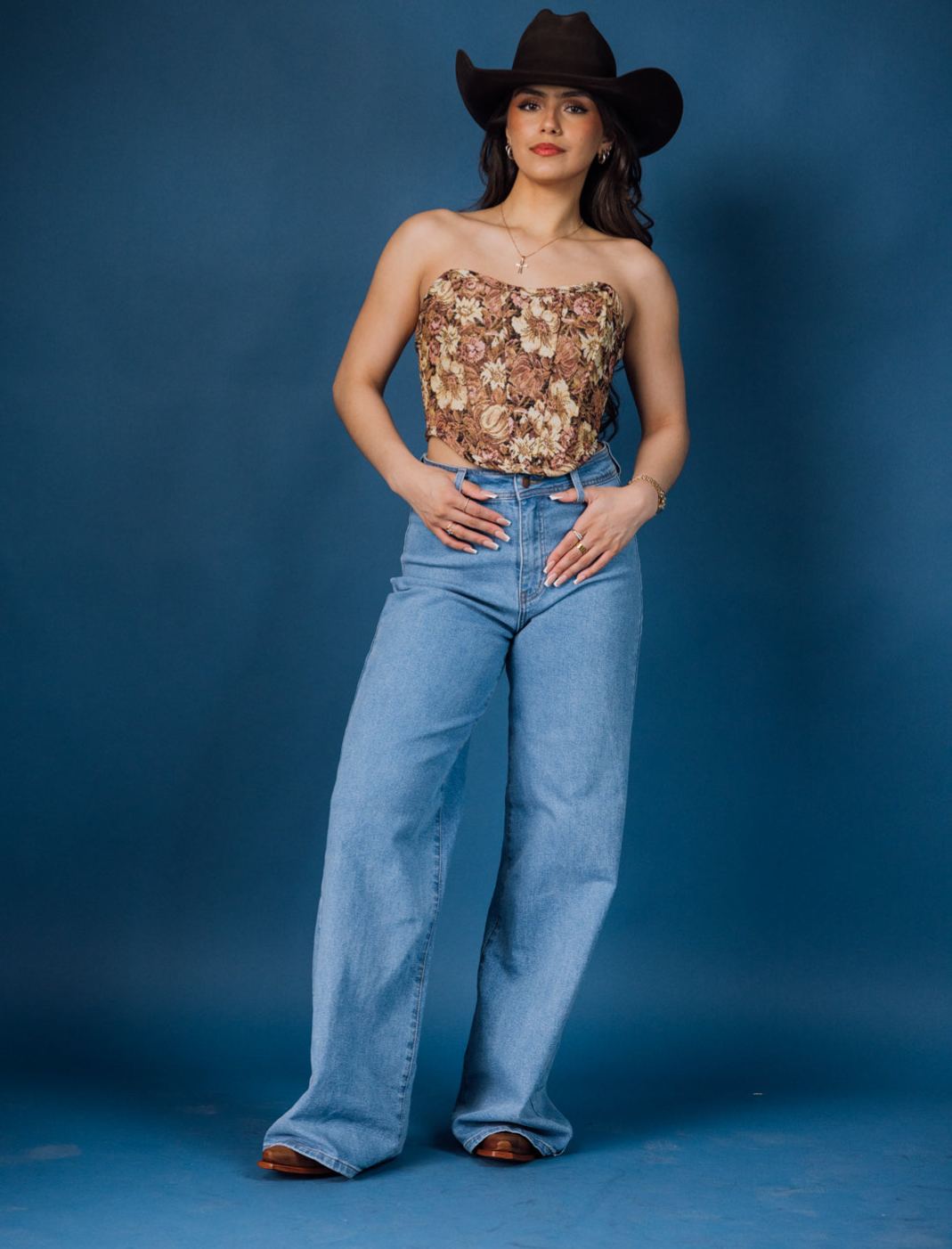 High Rise Two Back Pockets Wide Jeans