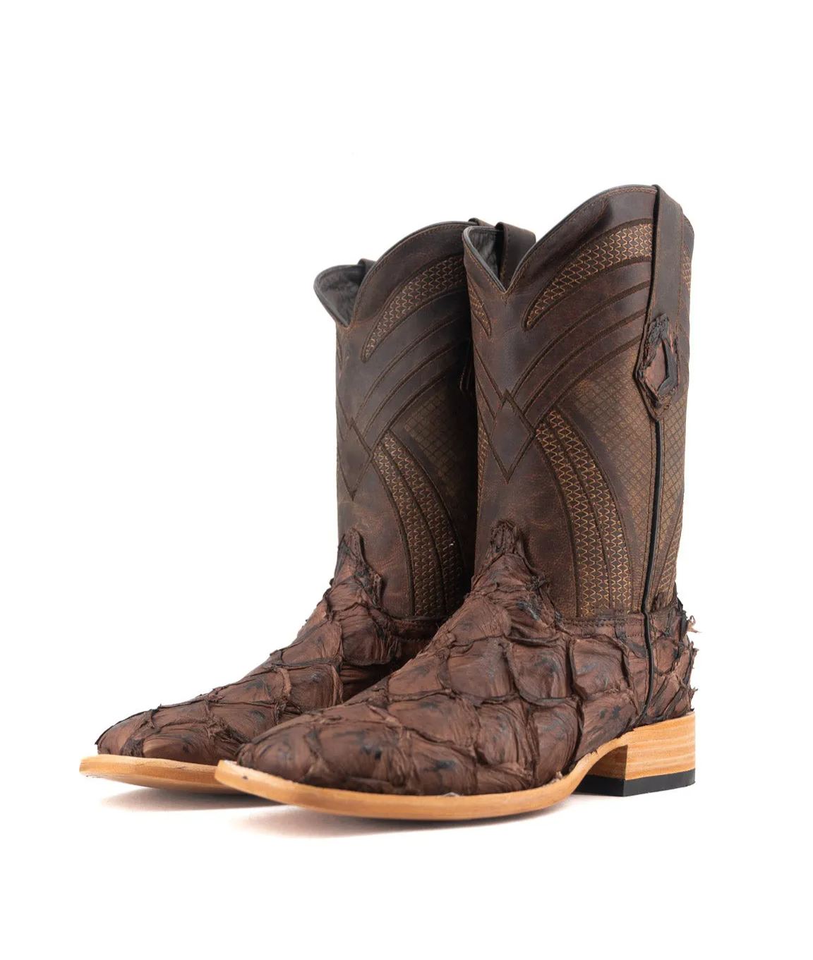 Chocolate Brown Pirarucu Square Toe Cowboy Boot