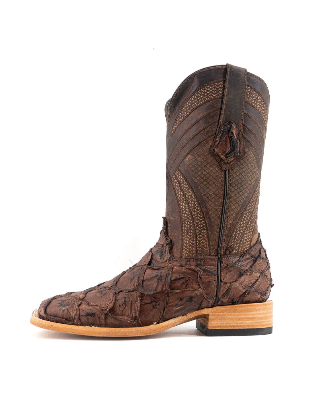 Chocolate Brown Pirarucu Square Toe Cowboy Boot