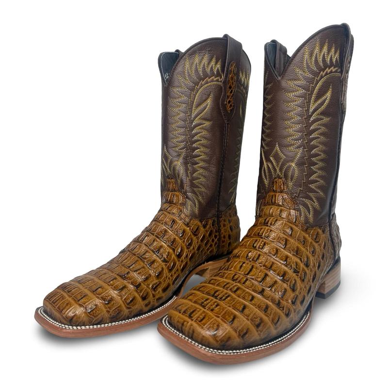 Honey Brown Crocodile-Print Cowboy Boots