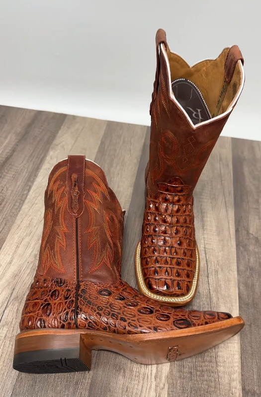 Men's Embossed Cowhide Square Toe Boots