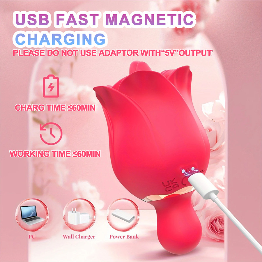 [With Free Storage Bag]Heatra - Tongue Vibrator Dual-Ended Rose Toy Licking & Vibrating