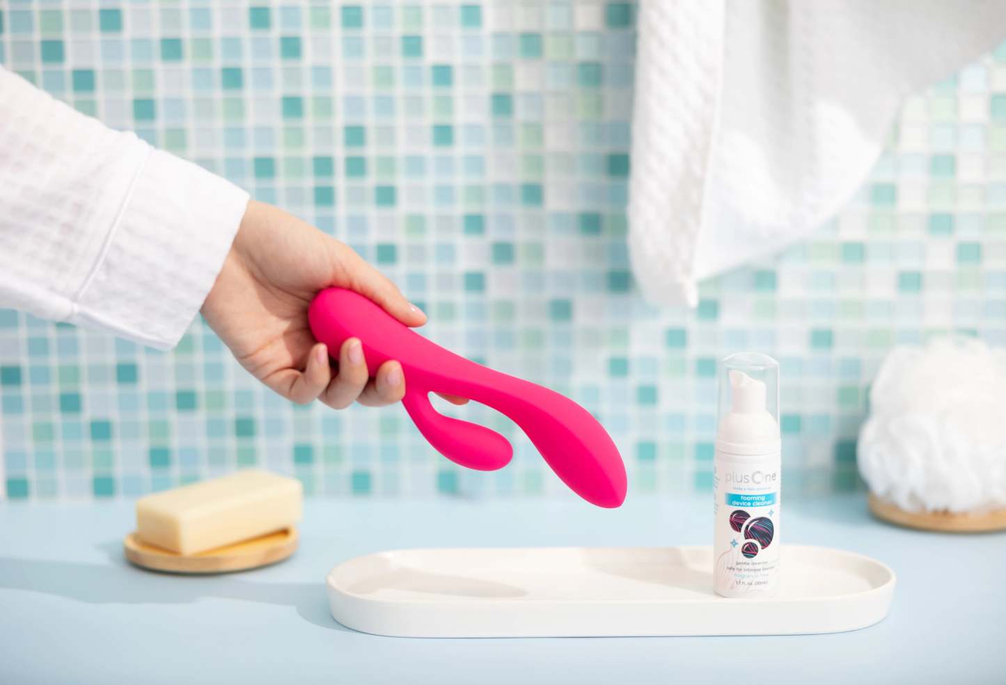 plusOne Dual Rabbit Vibrator, High-quality Silicone, Pink