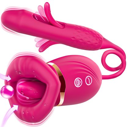 Sivana - 10 Sucking Licking Vibrating Rose Clit Pump & Flapping Dildo Vibrator