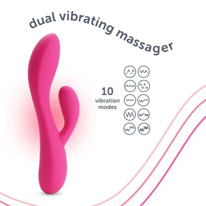 plusOne Dual Rabbit Vibrator, High-quality Silicone, Pink