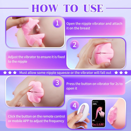 Rose Vibrating Nipple Clamps, Adjustable Pinch & Remote Control Nipple Toy