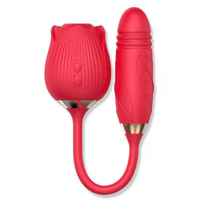 Rose Vibrator for Women – Thrusting G-Spot & Clitoral Stimulation, 10 Sucking Modes, Double-Ended Dildo for Couples