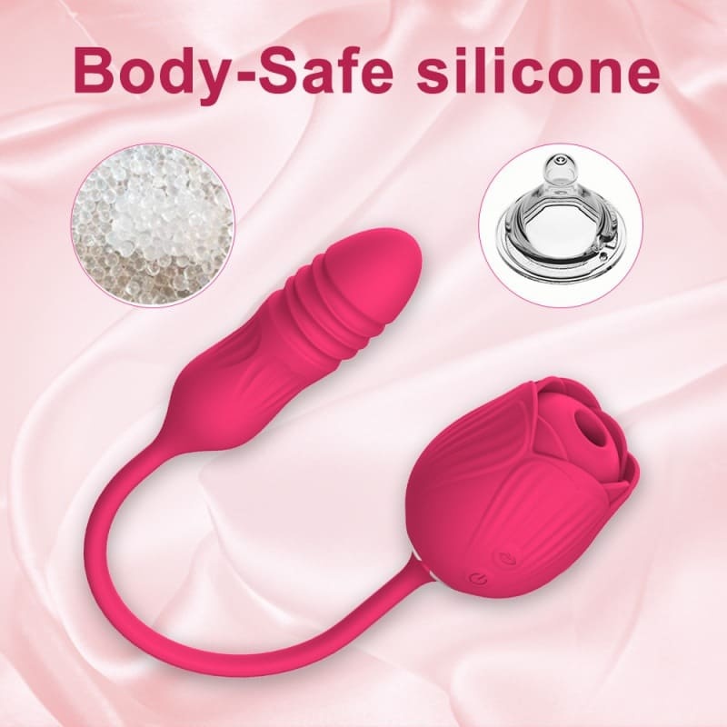 Rose Vibrator for Women – Thrusting G-Spot & Clitoral Stimulation, 10 Sucking Modes, Double-Ended Dildo for Couples