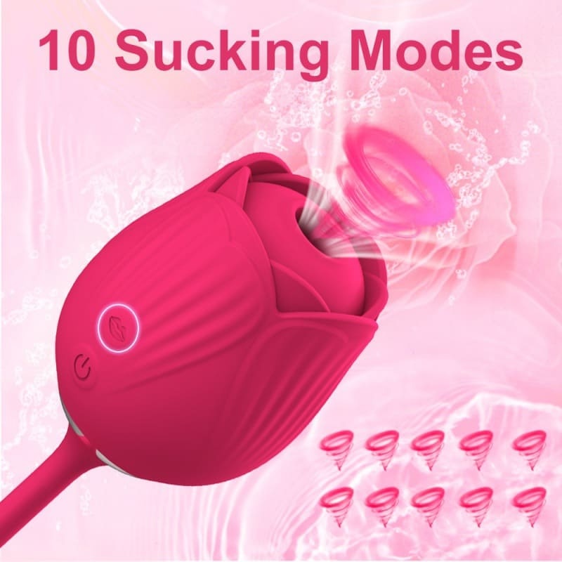 Rose Vibrator for Women – Thrusting G-Spot & Clitoral Stimulation, 10 Sucking Modes, Double-Ended Dildo for Couples