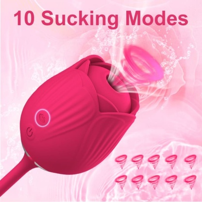 Rose Vibrator for Women – Thrusting G-Spot & Clitoral Stimulation, 10 Sucking Modes, Double-Ended Dildo for Couples