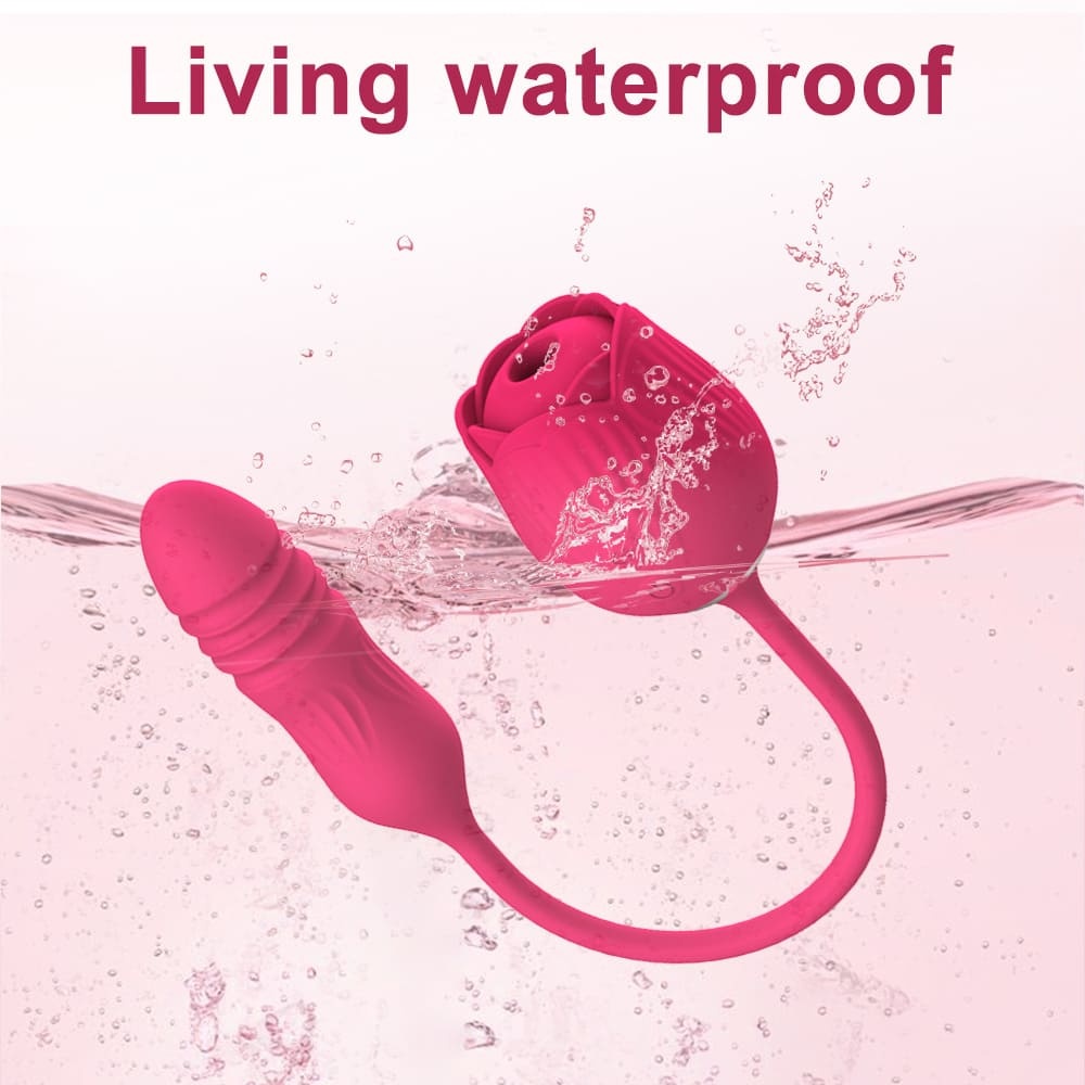Rose Vibrator for Women – Thrusting G-Spot & Clitoral Stimulation, 10 Sucking Modes, Double-Ended Dildo for Couples
