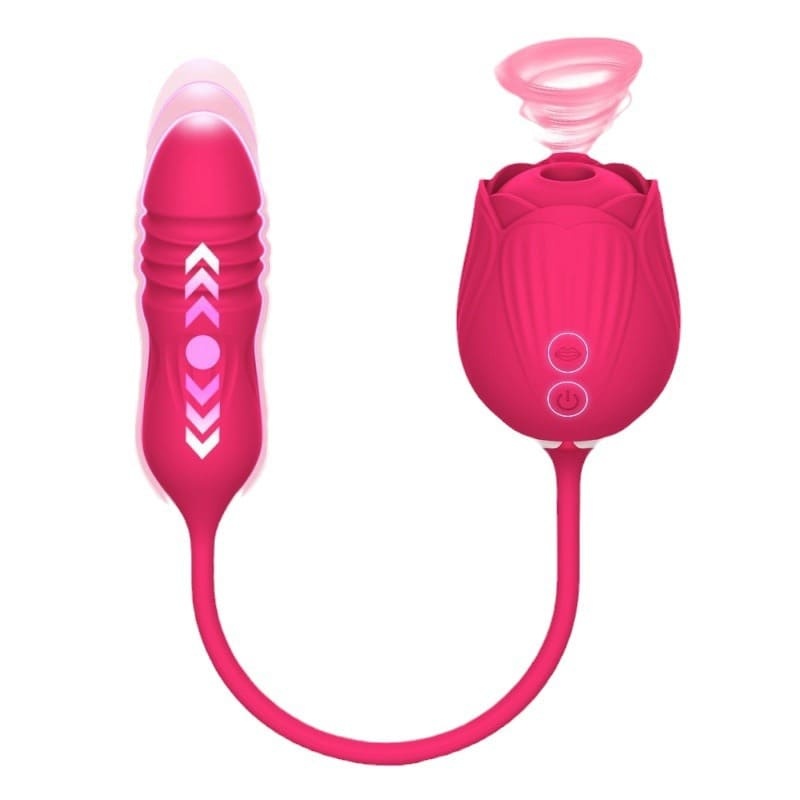 Rose Vibrator for Women – Thrusting G-Spot & Clitoral Stimulation, 10 Sucking Modes, Double-Ended Dildo for Couples